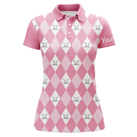 Pink argyle plaid pattern Womens golf polos shirts custom golf shirts for women, ladies golf polo NQS5156