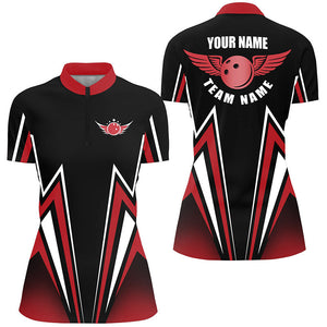 Red and black bowling shirt custom lightning bowling Quarter Zip shirt for women, bowling team shirts NQS4701