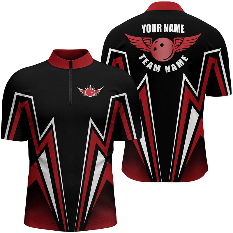 Red and black bowling Quarter Zip shirt custom lightning shirts for men, bowling team shirt jerseys NQS4701