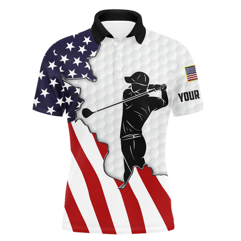 American flag patriotic Mens white golf polo custom name golf shirts best mens golf wear NQS3432