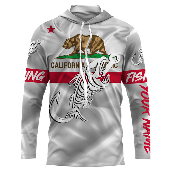 CA Fishing 3D Fish Hook California Flag Fish skull Custom Name sun protection custom fishing shirts NQS3297