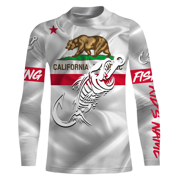 CA Fishing 3D Fish Hook California Flag Fish skull Custom Name sun protection custom fishing shirts NQS3297