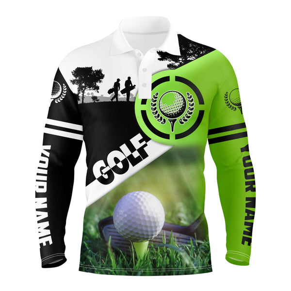 Green black long sleeve golf polo shirts golf balls personalized golfing gifts for men, women NQS3428