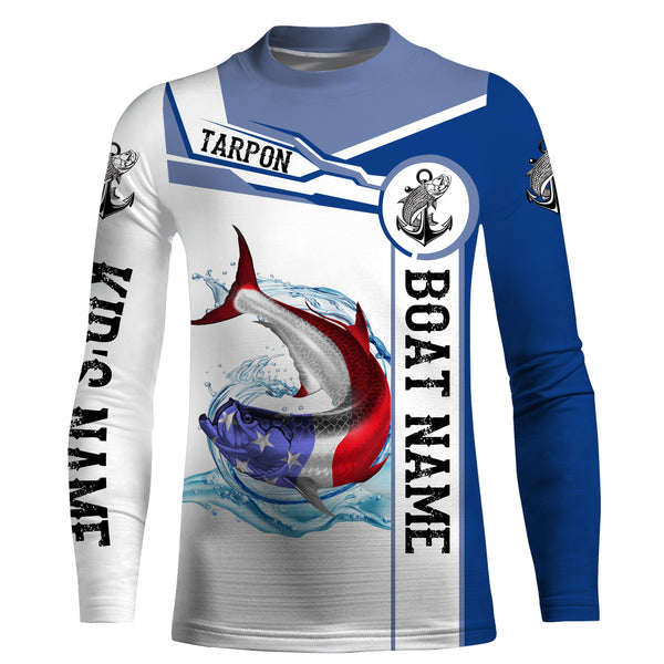 Tarpon Fishing American Flag Custom name and boat name performance Fishing Shirts Patriotic Fishing gifts for fisherman-NQS2363