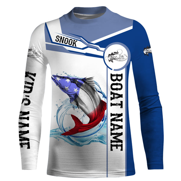 Snook Fishing American Flag Custom name and boat name performance Fishing Shirts Patriotic Fishing gifts for fisherman - NQS2364