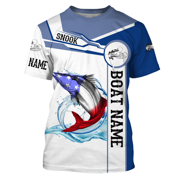 Snook Fishing American Flag Custom name and boat name performance Fishing Shirts Patriotic Fishing gifts for fisherman - NQS2364