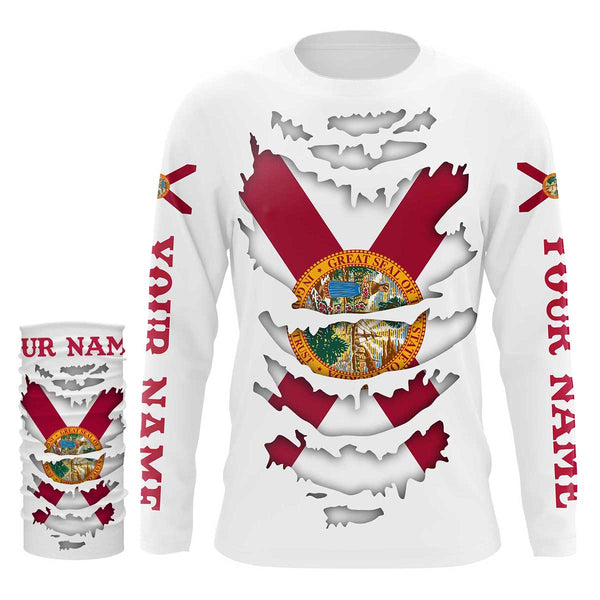 Custom Florida Flag Shirts, Patriot Long Sleeve Performance Shirts UV Protection Upf 30+ NQS2493