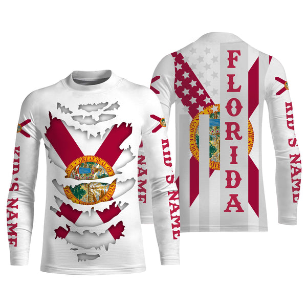 Custom Florida Flag Shirts, Patriot Long Sleeve Performance Shirts UV Protection Upf 30+ NQS2493