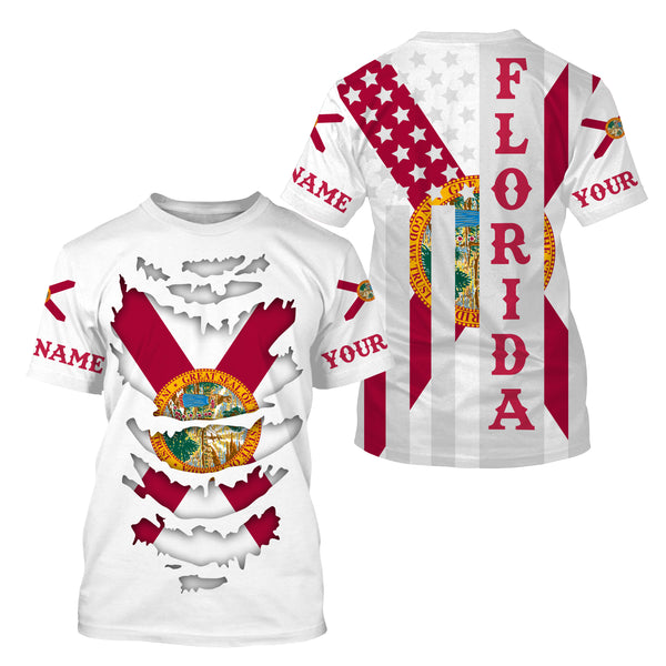 Custom Florida Flag Shirts, Patriot Long Sleeve Performance Shirts UV Protection Upf 30+ NQS2493