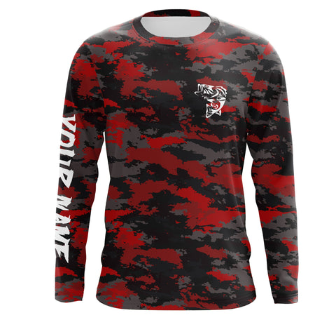 Bass fishing Red camouflage Custom UPF fishing Shirts jersey - Custom camo fishing apparel NQS3212