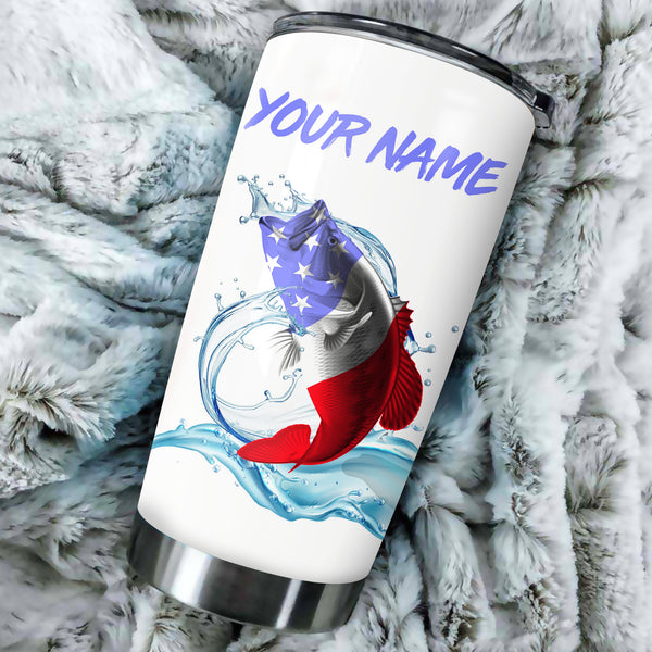 1PC Bass Fishing American flag patriotic Custom name Stainless Steel Tumbler Cup, Personalized Fishing gift for Fishing lovers NQS2955