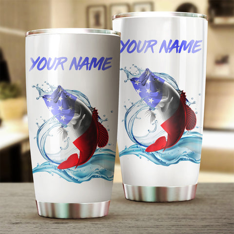 1PC Bass Fishing American flag patriotic Custom name Stainless Steel Tumbler Cup, Personalized Fishing gift for Fishing lovers NQS2955