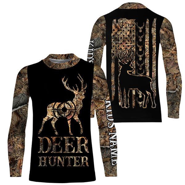 Deer Hunter Camo American flag Customize Name 3D All Over Printed Shirts, Personalized Hunting gift NQS4345