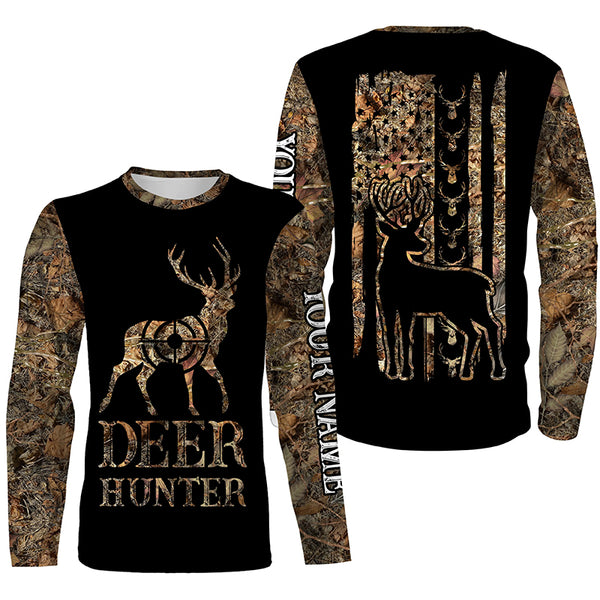 Deer Hunter Camo American flag Customize Name 3D All Over Printed Shirts, Personalized Hunting gift NQS4345