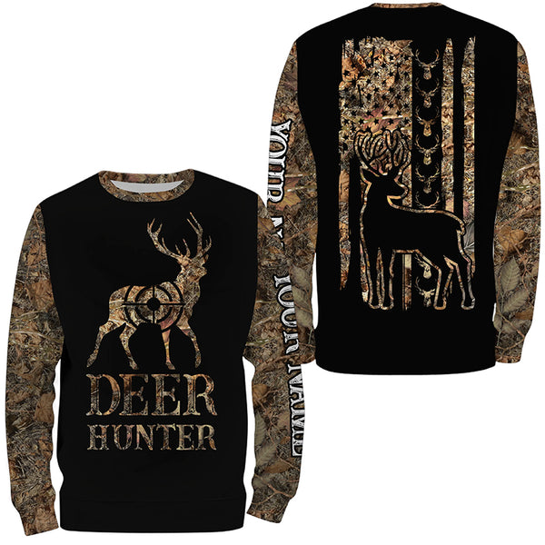 Deer Hunter Camo American flag Customize Name 3D All Over Printed Shirts, Personalized Hunting gift NQS4345