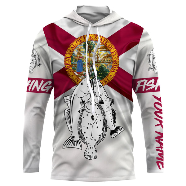 Inshore Grand Slam Redfish, Speckled Trout, Flounder fishing Florida State Flag patriotic Custom name UV protection fishing shirt NQS2637