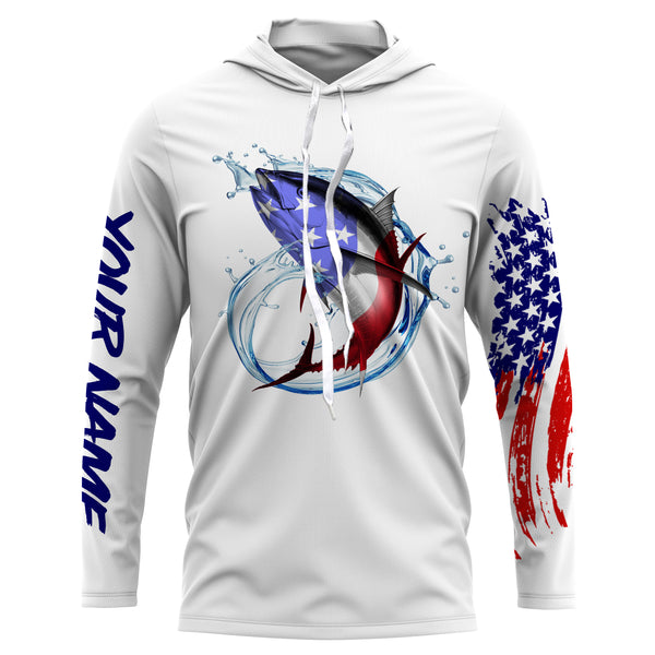 Tuna fishing American flag patriotic Custom Name UV protection UPF 30+ fishing jersey, Gifts for Fisherman NQS2964