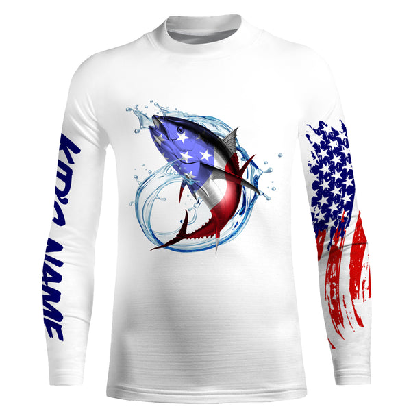 Tuna fishing American flag patriotic Custom Name UV protection UPF 30+ fishing jersey, Gifts for Fisherman NQS2964