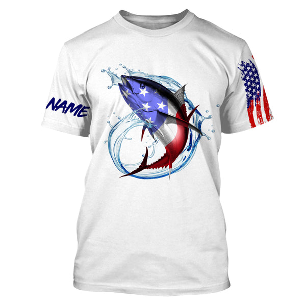 Tuna fishing American flag patriotic Custom Name UV protection UPF 30+ fishing jersey, Gifts for Fisherman NQS2964