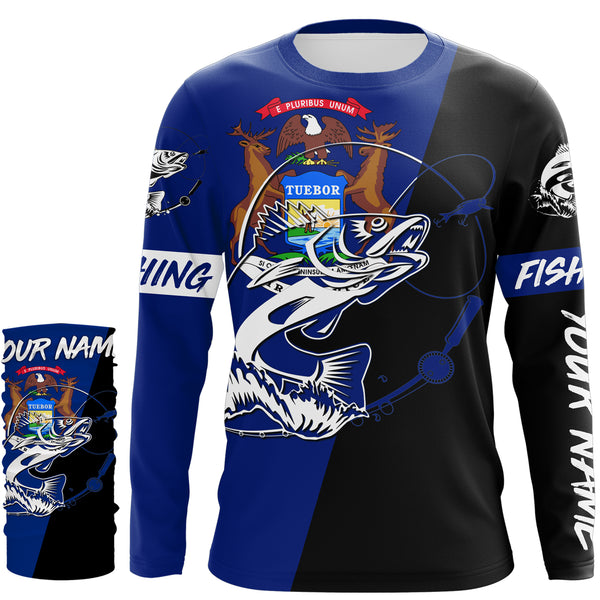 Michigan walleye fishing Custom Name UV protection UPF 30+ fishing jersey, custom fishing apparel NQS3061