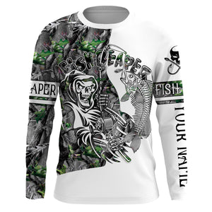 Fish reaper fishing camouflage UV long sleeve shirts Custom name UPF 30+ fishing apparel for men, women and Kid - NQS2519