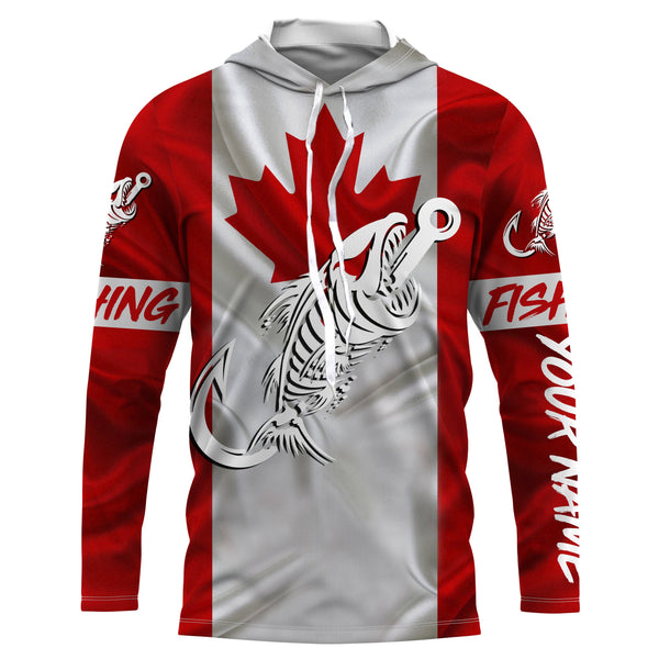 Customized Canada long sleeve fishing shirts Canada Flag Fish hook skull performance fishing shirts NQS3324