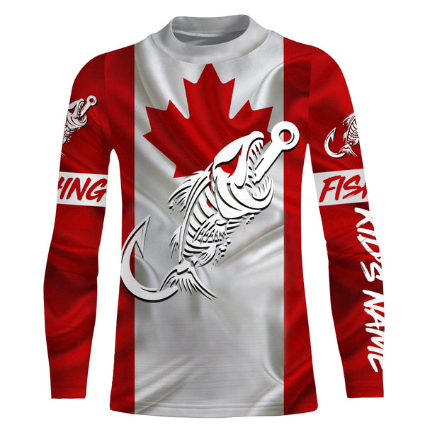 Customized Canada long sleeve fishing shirts Canada Flag Fish hook skull performance fishing shirts NQS3324