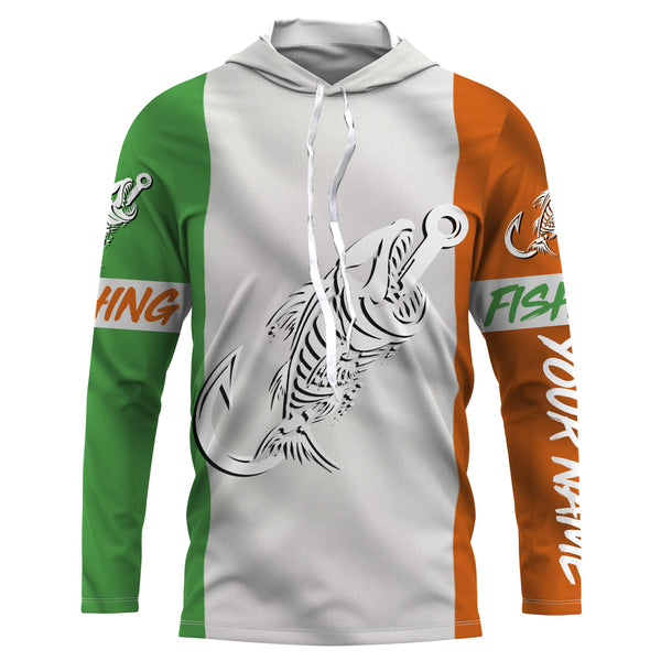 Customized Ireland long sleeve fishing shirts Ireland Flag Fish hook skull performance shirts NQS3326