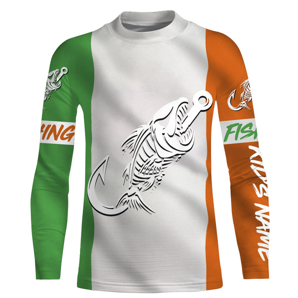 Customized Ireland long sleeve fishing shirts Ireland Flag Fish hook skull performance shirts NQS3326