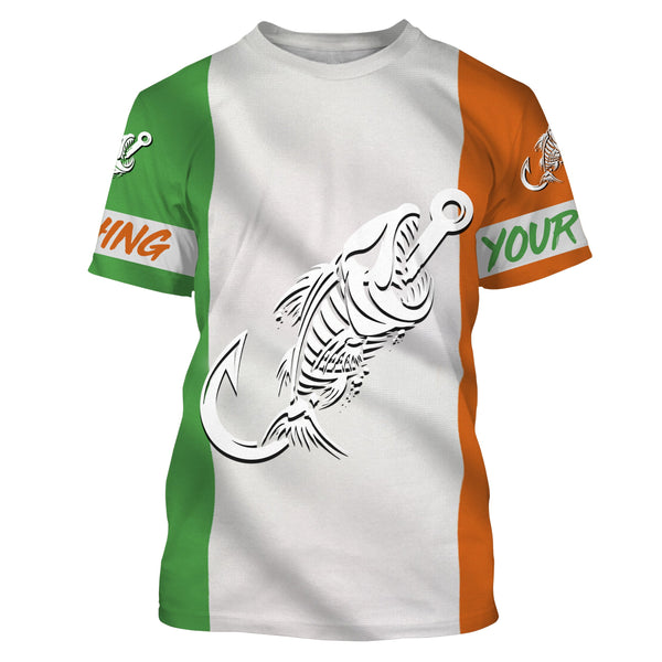 Customized Ireland long sleeve fishing shirts Ireland Flag Fish hook skull performance shirts NQS3326