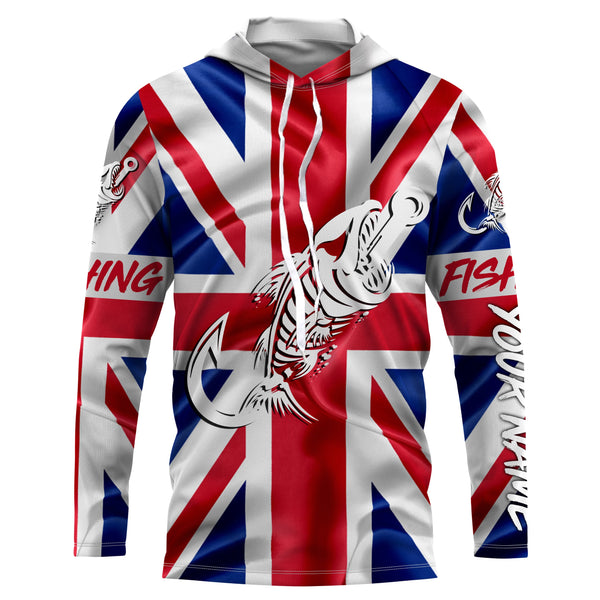 Customized UK long sleeve fishing shirts United Kingdom Flag Fish hook skull performance shirts NQS3327