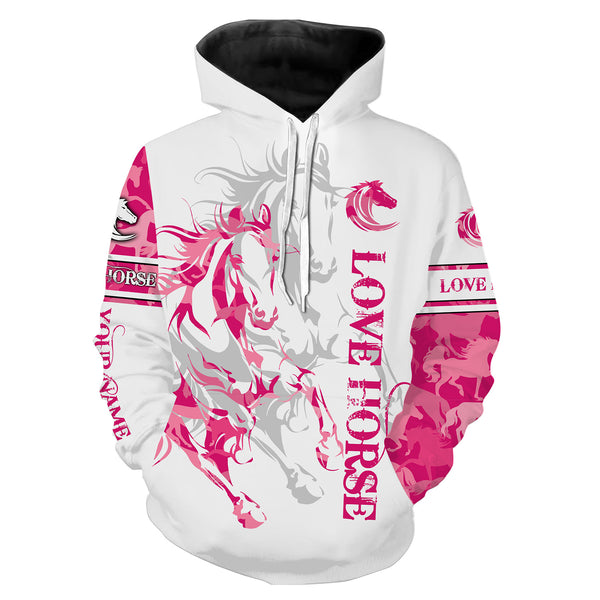 Love Horse tattoo pink camo cute horse shirt for girl Customize Name 3D All Over Printed Shirts Personalized gifts for Horse Lovers NQS2678