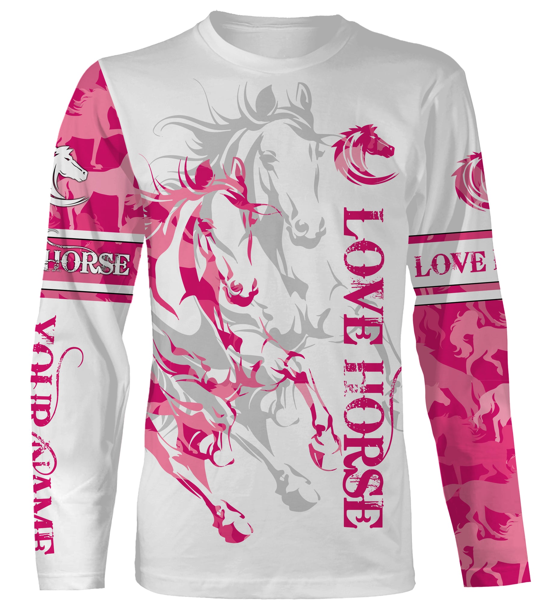 Love Horse tattoo pink camo cute horse shirt for girl Customize Name 3D All Over Printed Shirts Personalized gifts for Horse Lovers NQS2678