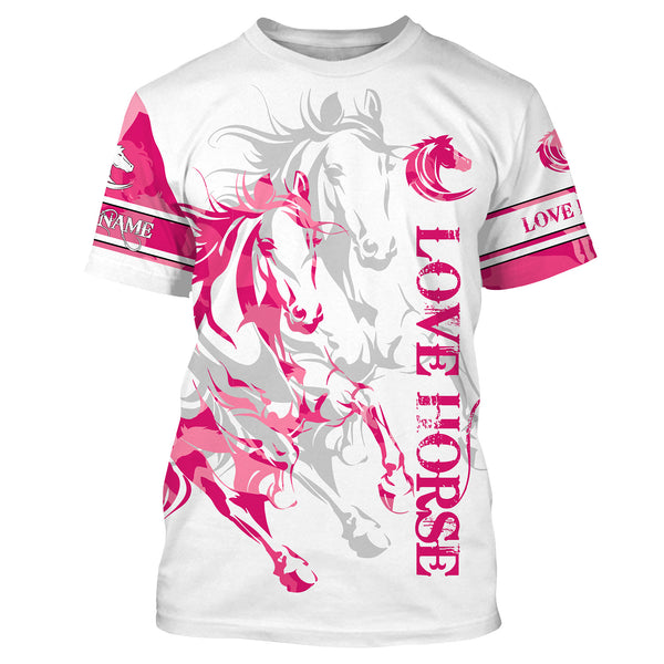 Love Horse tattoo pink camo cute horse shirt for girl Customize Name 3D All Over Printed Shirts Personalized gifts for Horse Lovers NQS2678