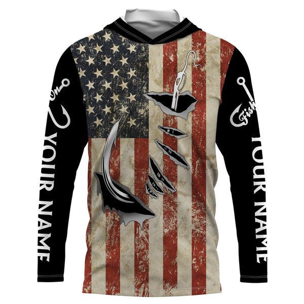 US Fishing 3D Fish Hook American Flag patriotic UV protection customize long sleeves shirts NQS1343