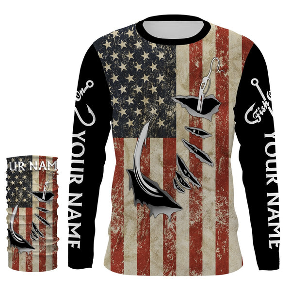 US Fishing 3D Fish Hook American Flag patriotic UV protection customize long sleeves shirts NQS1343