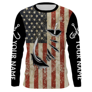 US Fishing 3D Fish Hook American Flag patriotic UV protection customize long sleeves shirts NQS1343