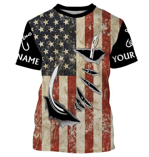 US Fishing 3D Fish Hook American Flag patriotic UV protection customize long sleeves shirts NQS1343