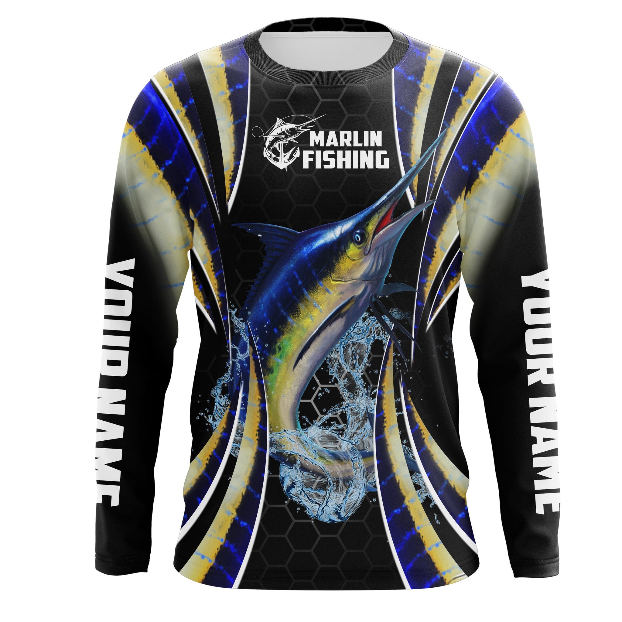 Blue Marlin saltwater Offshore fishing black scales Custom Name sun protection UPF 30+ fishing jersey NQS3506