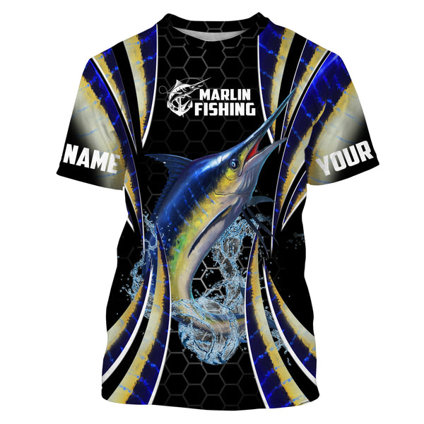 Blue Marlin saltwater Offshore fishing black scales Custom Name sun protection UPF 30+ fishing jersey NQS3506