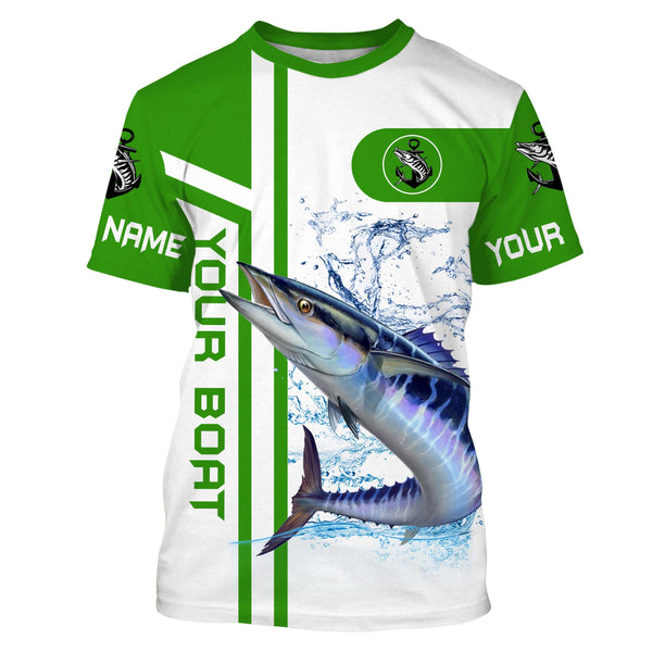 Wahoo fishing Customize name and boat name fishing shirts for men, custom fishing apparel | Green - NQS3251