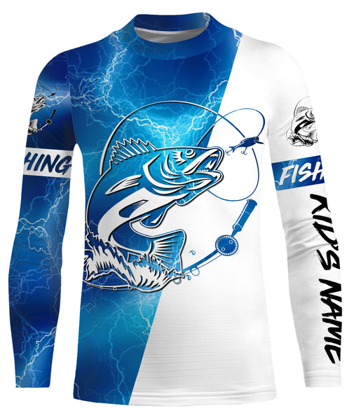 Walleye Fishing tattoo blue lightning Customized Name UV Protection UPF 30+ Fishing jerseys performance apparel NQS2427