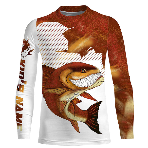 Angry Redfish Custom Long Sleeve Performance Fishing Shirts, Redfish Tournament Fishing Shirts IPHW3732