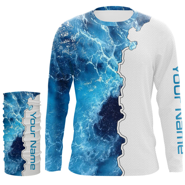 Custom Saltwater Long sleeve Fishing Shirts UV Protection, Sea wave camo Fishing Shirts NQS3124