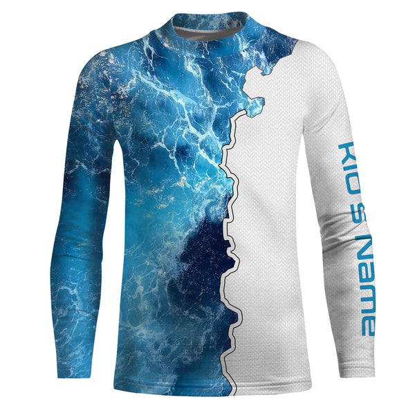 Custom Saltwater Long sleeve Fishing Shirts UV Protection, Sea wave camo Fishing Shirts NQS3124