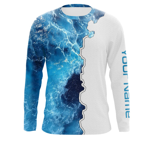 Custom Saltwater Long sleeve Fishing Shirts UV Protection, Sea wave camo Fishing Shirts NQS3124