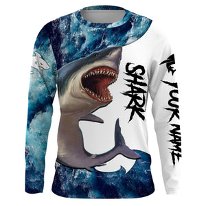 Shark Fishing blue ocean sea wave camo Custom long sleeve performance fishing jerseys shirts NQS3368