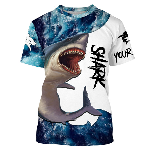 Shark Fishing blue ocean sea wave camo Custom long sleeve performance fishing jerseys shirts NQS3368