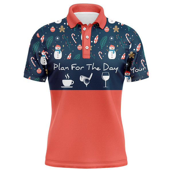 Funny Mens golf polo shirts Christmas pattern snowman custom name plan for the day coffee golf wine NQS4220