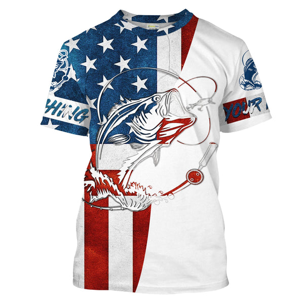 Beautiful bass fishing tattoo American flag patriotic UV protection quick dry Customize name long sleeves UPF 30+ personalize gift NQS1558